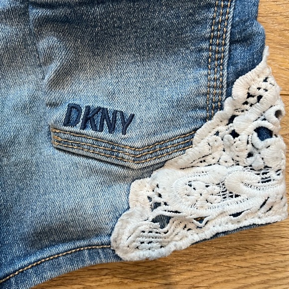 DKNY Blue Denim Shorts with Lace Trim - Picture 3 of 5